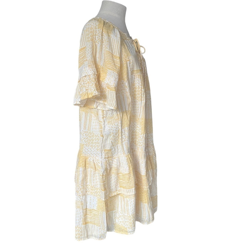 Caslon Womens Yellow White Patchwork Print Ruffle Minidress size X-Large - Picture 4 of 12